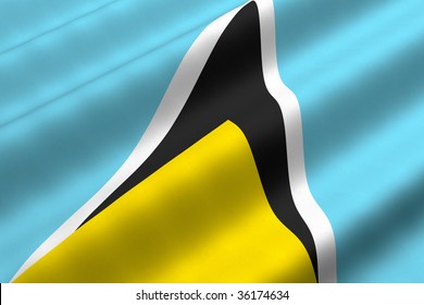 Detailed 3d rendering closeup of the flag of Saint Lucia.  Flag has a detailed realistic fabric texture.