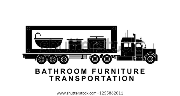 Detailed bathroom furniture transporting\
truck\
illustration