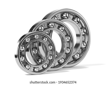 Detailed bearings set production isolated on white background. 3d rendering illustration