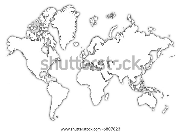 Detailed Bw Outline Map World Shadow Stock Illustration