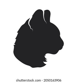 Detailed Cat Profile Silhouette, Simple Black Icon Isolated On White