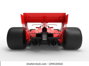 Detailed Close Up 3D Rendering Illustration Of The Rear / Back Of A Modern Red Sports Race Car Isolated In White Studio Background Without Stickers