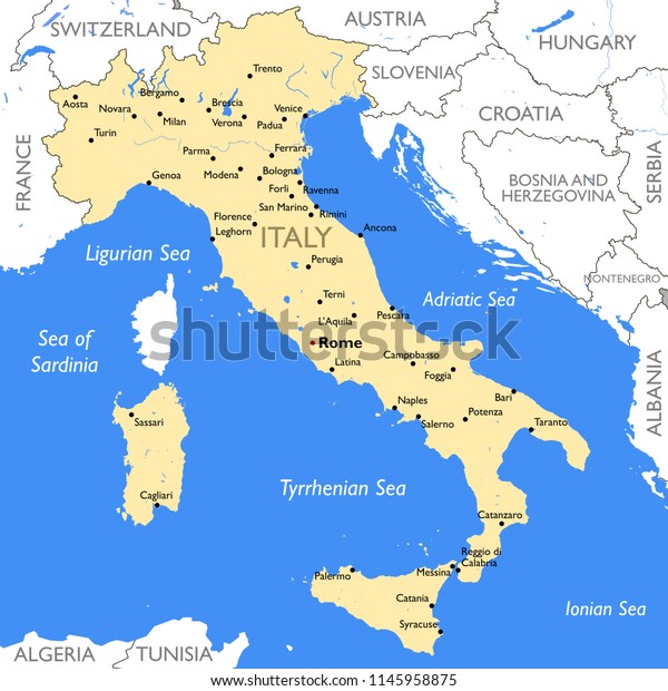 Detailed Color Italy Map Stock Illustration 1145958875