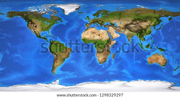 World Map Flat View Detailed Flat View PlaEarth Landforms Stock Illustration 