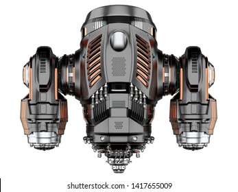 detailed futuristic gunship or flying military drone with heavy wepons. Upper view. Isolated on white background. 3D illustration