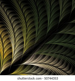 Detailed green and silver abstract fern design on black background