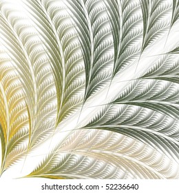 Detailed green and silver abstract fern design on white background
