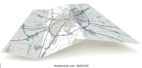 Detailed Illustrated Folding Map With No Names