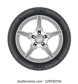 Detailed illustration of alloy car wheel with a tire - Shutterstock ID 129930704