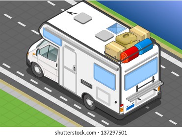 Detailed Illustration Of A Isometric Camper In Rear View