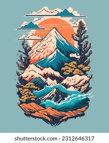 detailed illustration mountain splash t-shirt graphic wallpaper decoration