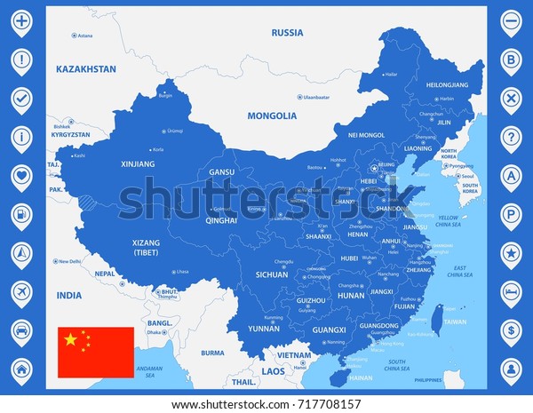 Detailed Map China Regions States Cities Stock Illustration 717708157 ...