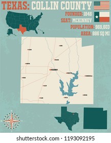 Detailed Map Of Collin County In Texas, USA