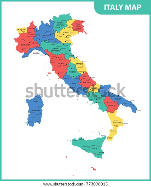 Detailed Map Italy Regions States Cities Stock Illustration 773098015 ...