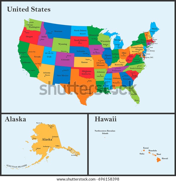 Detailed Map Usa Including Alaska Hawaii のイラスト素材