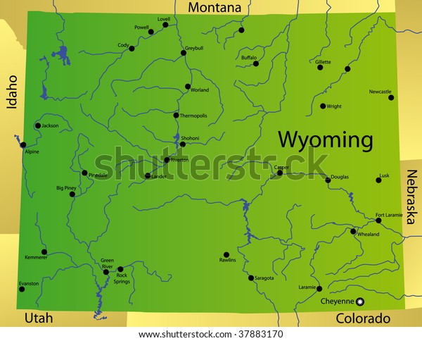 Detailed Map Wyoming State Usa Stock Illustration 37883170