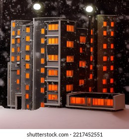  Detailed Miniature Diorama A Soviet Residential Building, Brutalism Architecture, 3d Render,3d Illustration