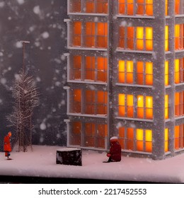  Detailed Miniature Diorama A Soviet Residential Building, Brutalism Architecture, 3d Render,3d Illustration