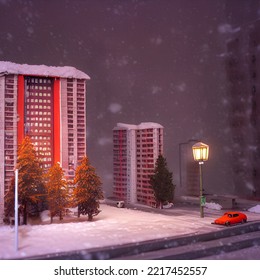  Detailed Miniature Diorama A Soviet Residential Building, Brutalism Architecture, 3d Render,3d Illustration