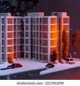  Detailed Miniature Diorama A Soviet Residential Building, Brutalism Architecture, 3d Render,3d Illustration