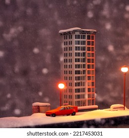  Detailed Miniature Diorama A Soviet Residential Building, Brutalism Architecture, 3d Render,3d Illustration