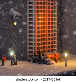  Detailed Miniature Diorama A Soviet Residential Building, Brutalism Architecture, 3d Render,3d Illustration