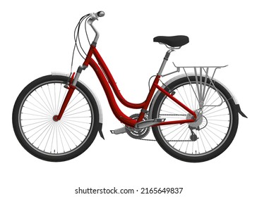 Detailed Red Bike Isolated On White Background. Side View. 3D Illustration