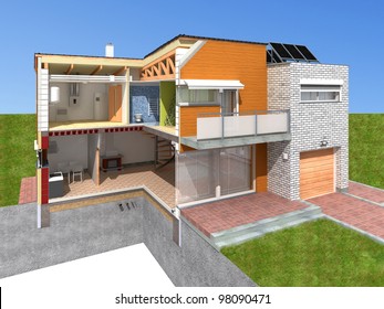 Detailed Rendering Of A Modern House In The Section.