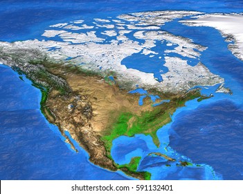 Detailed Satellite View Of The Earth And Its Landforms. North America Map. Elements Of This Image Furnished By NASA