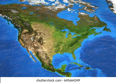 Detailed satellite view of the Earth and its landforms in summer. North America map. Elements of this image furnished by NASA