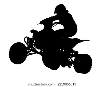 Detailed Silhouette Of Airborne Quad Bike Over Hump At Offroad Racing Rally