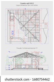 Detailed sketch garden alcove arrangement  two dimensional outline illustration