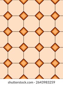 Detailed tile design features a repeating pattern of octagons and diamonds in warm colors, perfect for enhancing interior spaces.