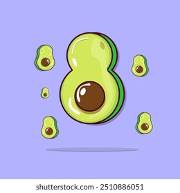 A detailed vector illustration of a peeled avocado, showcasing its creamy texture and vibrant green color. This artwork is ideal for use in designs related to healthy eating, superfoods, and organic. - Powered by Shutterstock