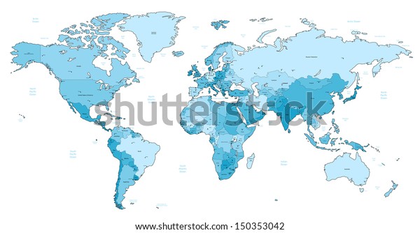 Detailed World Map Light Blue Colors Stock Illustration 150353042