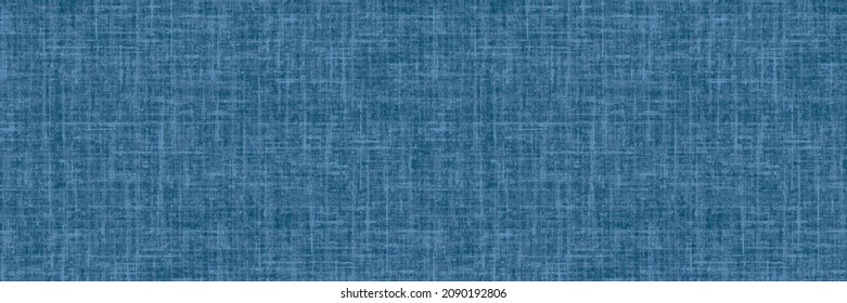 Detailed Woven Linen Grunge Texture Horizontal Background. Blue Navy Denim Effect Flax Fiber Natural Pattern. Organic Fibre Close Up Weave Fabric Surface Material. Fabric Effect Style. Space For Text.