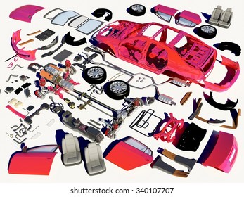Details of the car on a white background.