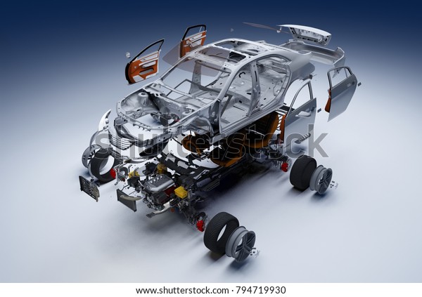 Details of\
the car on a white background., 3D\
render
