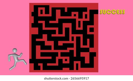 A Determined Figure Navigates a Complex Maze Towards Success.