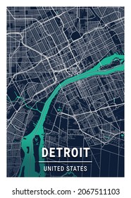 Detroit Blue Dark City Map