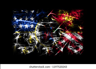 Detroit, Michigan Fireworks Sparkling Flag. New Year 2019 And Christmas Party Concept