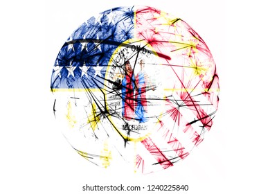 Detroit, Michigan Fireworks Sparkling Flag Ball. New Year, Christmas And National Day Ornament And Decoration Concept