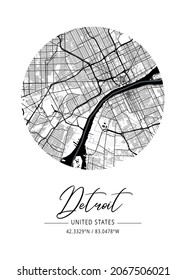 Detroit - United States Black Water City Map