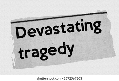 Devastating tragedy - current breaking daily news story communication copy newspaper headline article title in UK 2025