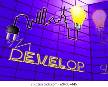 Develop Lightbulb Electric Means Growth Progress 3d Illustration