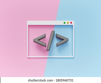 Developer coding icon in computer window. Computer programming concept. minimal design. 3d rendering