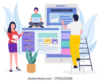 Developing team working on website