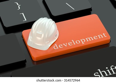 Development concept on red keyboard button