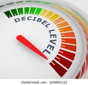 A Device For Measuring The Sound Intensity In Decibels. Infographic Gauge Element. Isometric Level Scale From Green To Red With Arrow. 3D Rendering