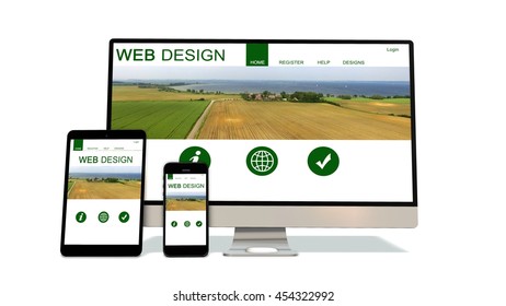 devices responsive with responsive website design - 3d rendering